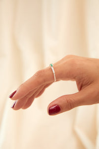 Anillo Solitario Esmeralda Plata Ley 950 talla 8