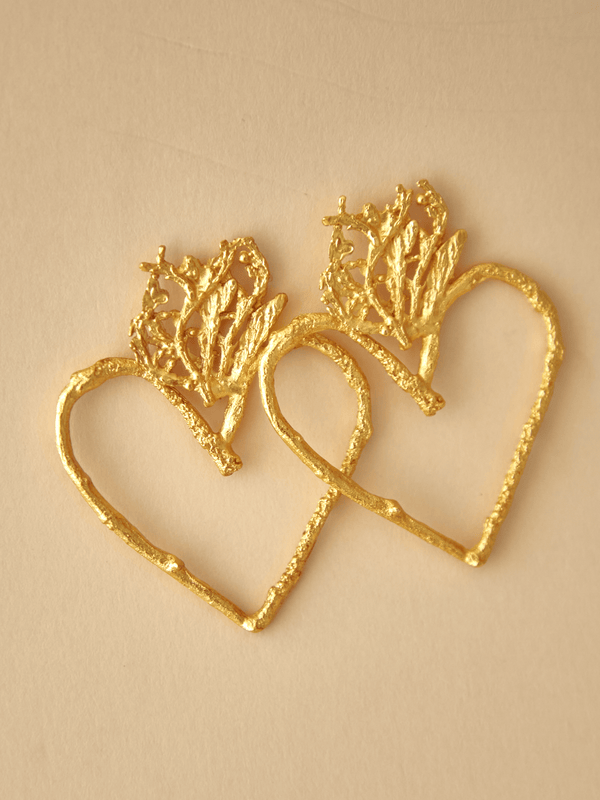 Aretes Corazón Rama Pino Dorado