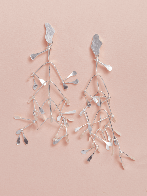 Aretes Midi Hojas Chiribiquete Plateado