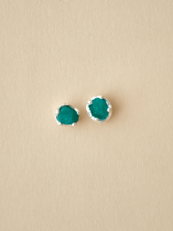Aretes Vetas Esmeralda en Bruto Plata Ley 950