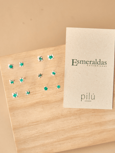 Aretes Vetas Mini Esmeralda en bruto Plata ley 950