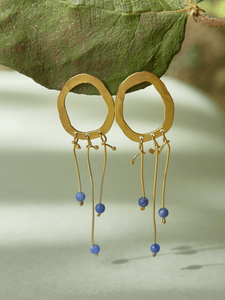 Aretes Maxi Ovalo Dorados Popurrí - Lapislázuli
