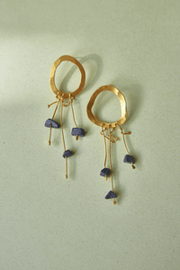Aretes Maxi Ovalo Dorados Popurrí - Lapislázuli