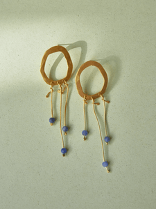 Aretes Maxi Ovalo Dorados Popurrí - Lapislázuli