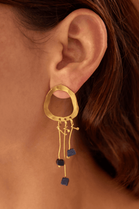 Aretes Maxi Ovalo Dorados Popurrí - Lapislázuli