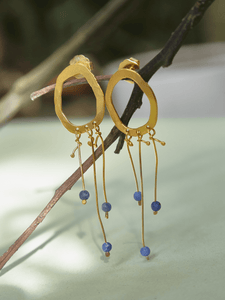 Aretes Maxi Ovalo Dorados Popurrí - Lapislázuli