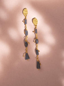 Aretes Largos Dorados Popurri Agata Gris