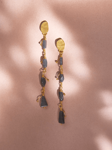 Aretes Largos Dorados Popurri Agata Gris