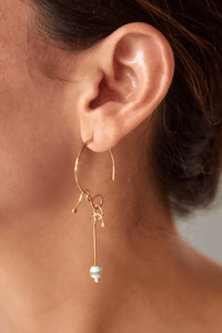 Aretes Gancho Doradas Popurri Agata Redonda Gris Blanco