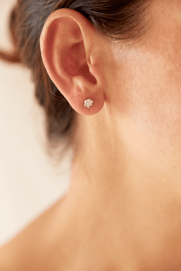 Aretes Topos Pequeños Cuarzo Rosado Pulido Plata Ley 950