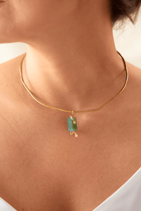 Chocker Dorado Popurri Ágata Verde Rectangular