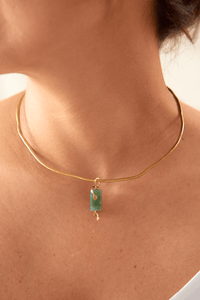 Chocker Dorado Popurri Ágata Verde Rectangular