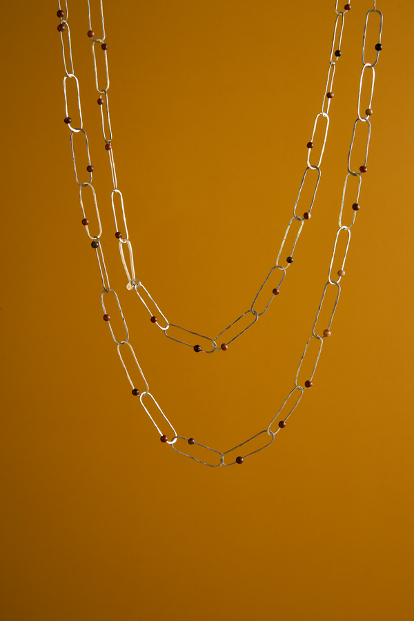 COLLAR ESLABONES GRANATE PLATA LEY 950.