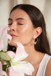 Aretes Midi Racimo Hojitas Circulo Dorado