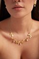 Collar Multi Racimo Hojitas Perla Dorado