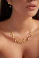 Collar Multi Racimo Hojitas Perla Dorado