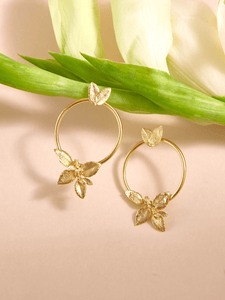 Aretes Midi Racimo Hojitas Circulo Dorado