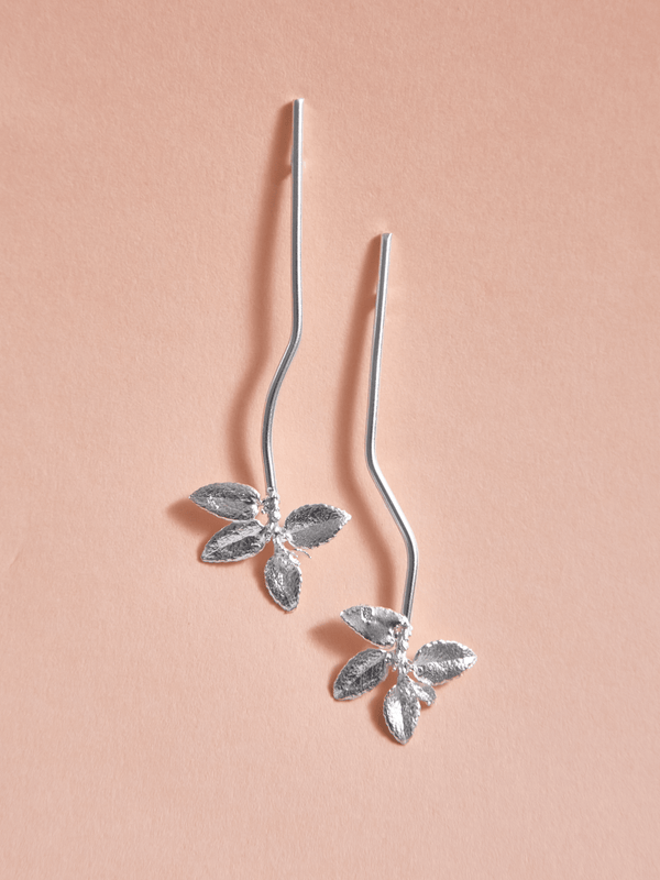 Aretes Palito Racimo Hojitas Plata Ley 950