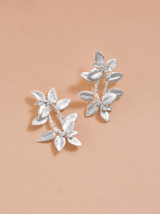 Aretes Topos Doble Racimo Hojitas Plateados