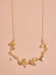 Collar Multi Racimo Hojitas Perla Dorado