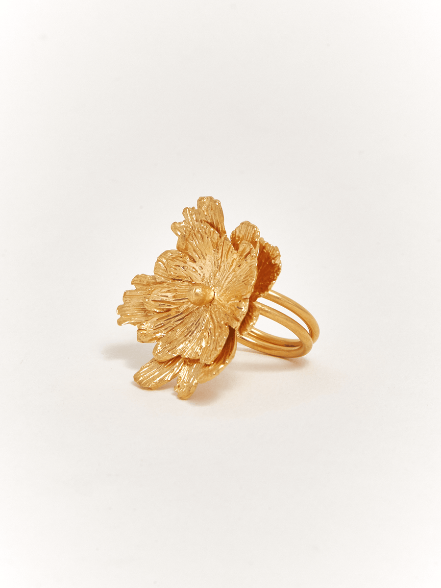 Anillo duo de flores dorados