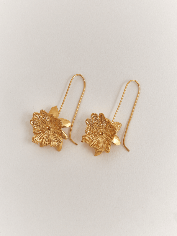 Aretes gancho Duo de flores Clavellino y Azulillo dorados