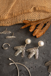 Aretes Topos Perla Abanico Plata Ley 950