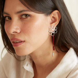 Aretes Atarraya Hilo Rojo Baño Plata