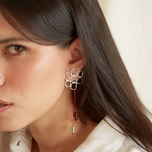 Aretes Atarraya Hilo Rojo Baño Plata