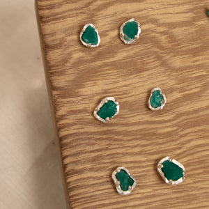 Aretes Vetas Esmeralda en bruto Plata ley 950