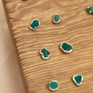 Aretes Vetas Esmeralda en bruto Plata ley 950
